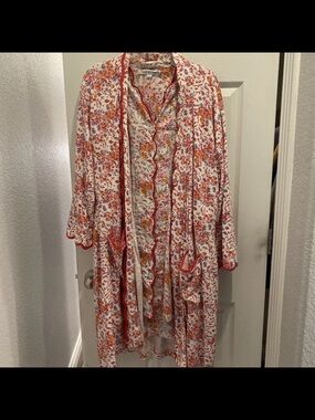Heidi Carey Filigree Nightshirt & Robe Set Size XL L Pink Floral